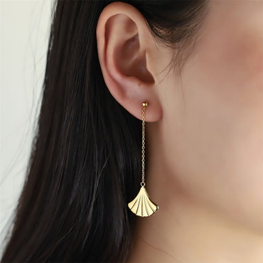 ESS891 STAINLESS STEEL EARRING WITH LEAF CHARM