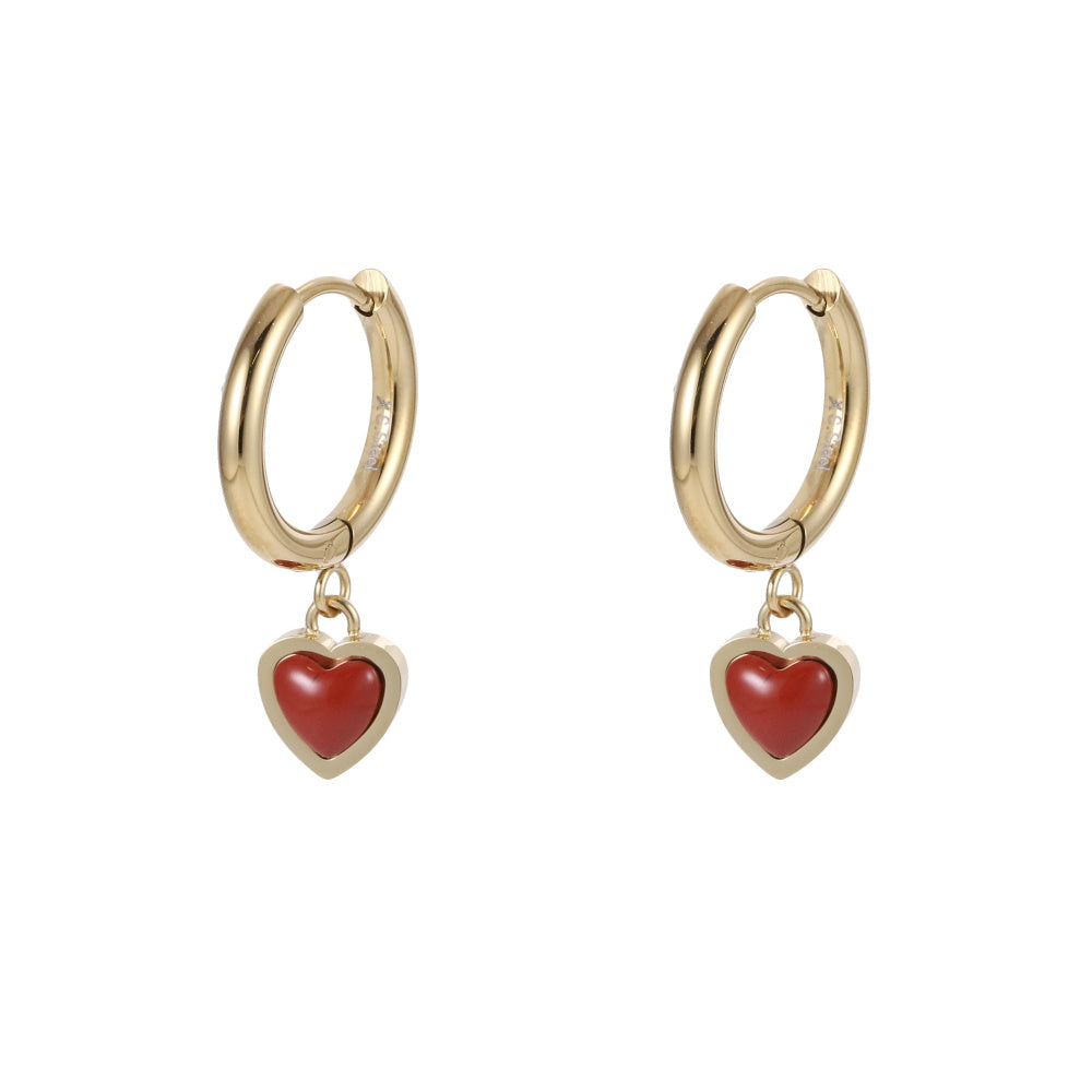 ESS897 STAINLESS STEEL HOOP EARRING WITH HEART CHARM