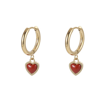 ESS897 STAINLESS STEEL HOOP EARRING WITH HEART CHARM