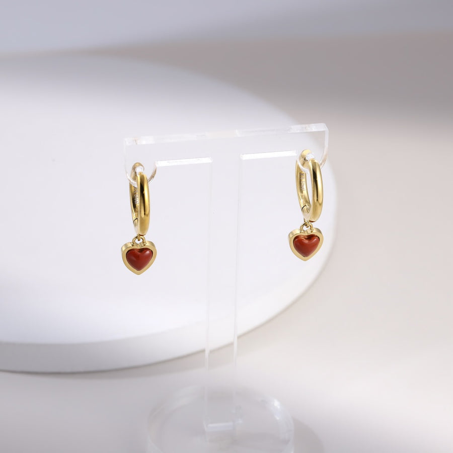 ESS897 STAINLESS STEEL HOOP EARRING WITH HEART CHARM