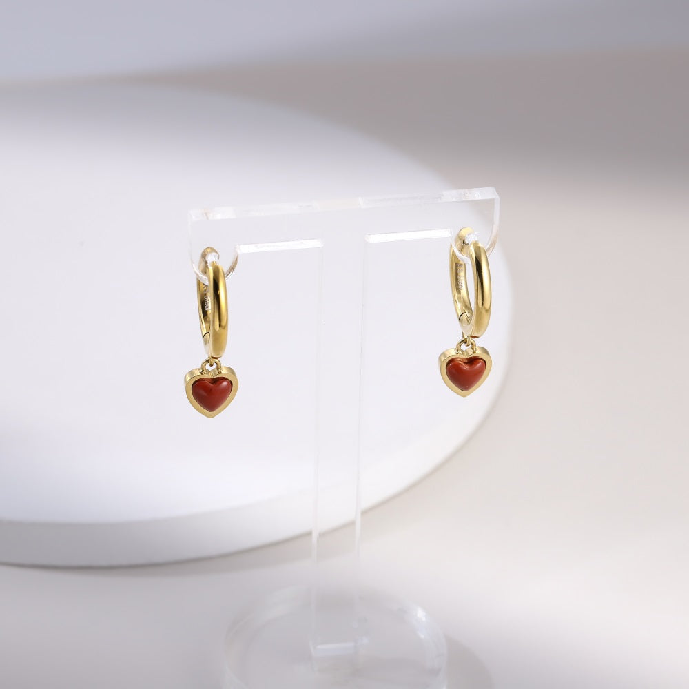 ESS897 STAINLESS STEEL HOOP EARRING WITH HEART CHARM