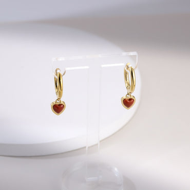 ESS897 STAINLESS STEEL HOOP EARRING WITH HEART CHARM