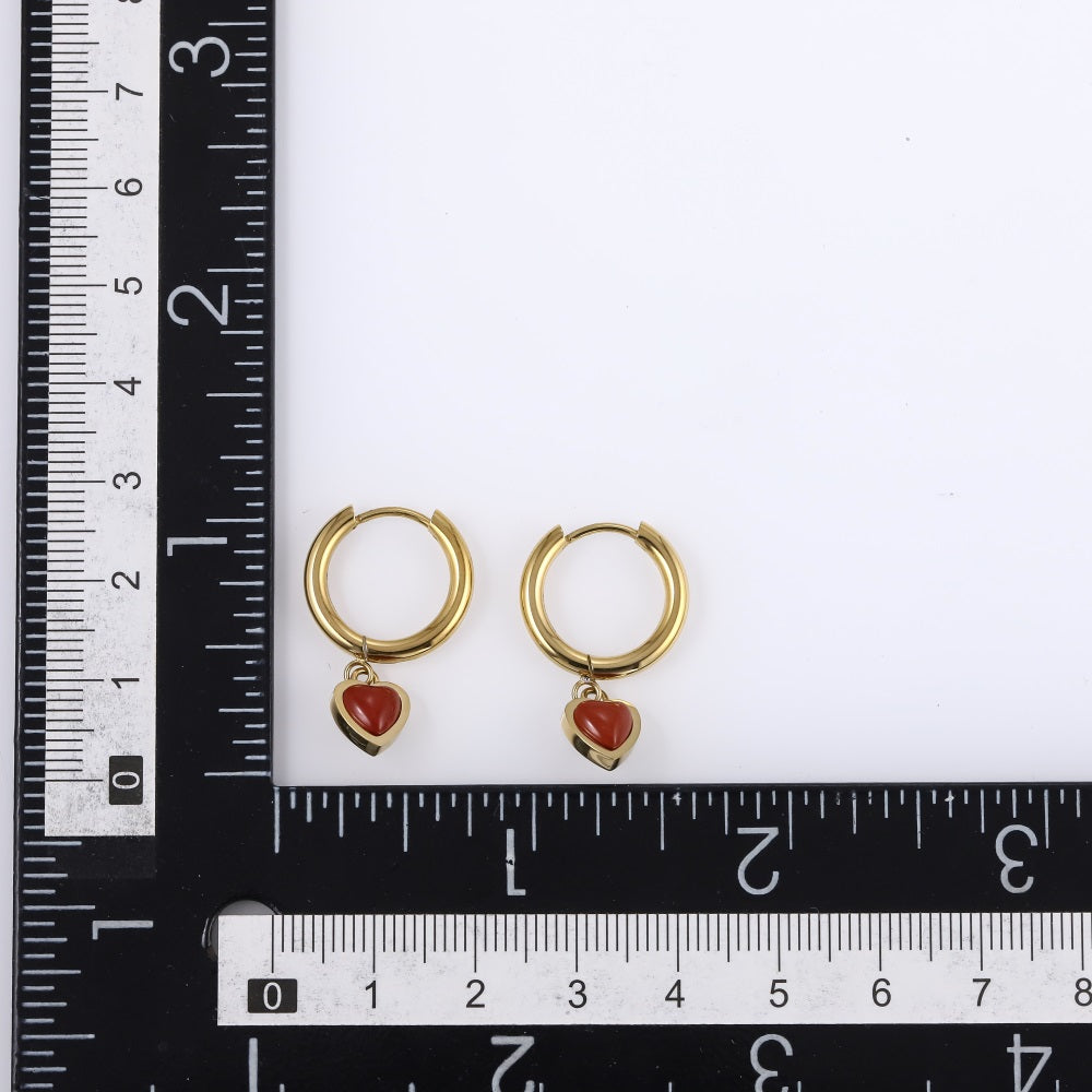 ESS897 STAINLESS STEEL HOOP EARRING WITH HEART CHARM