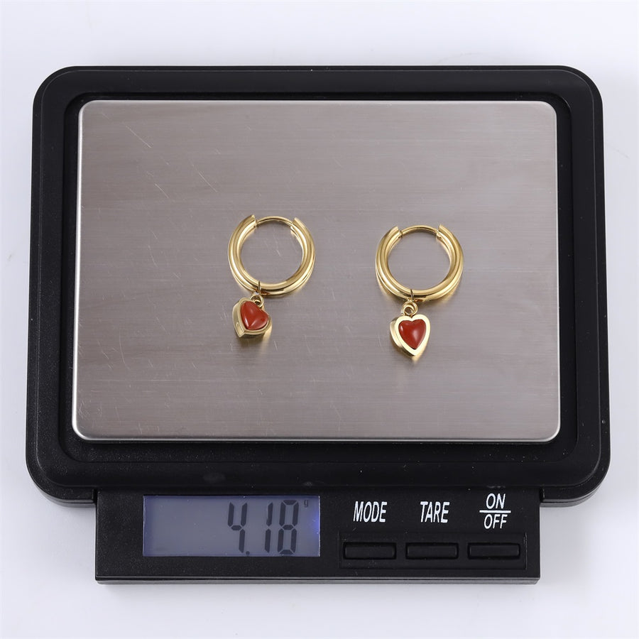 ESS897 STAINLESS STEEL HOOP EARRING WITH HEART CHARM