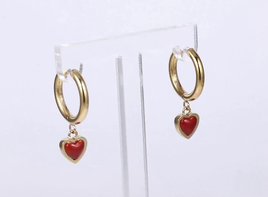ESS897 STAINLESS STEEL HOOP EARRING WITH HEART CHARM