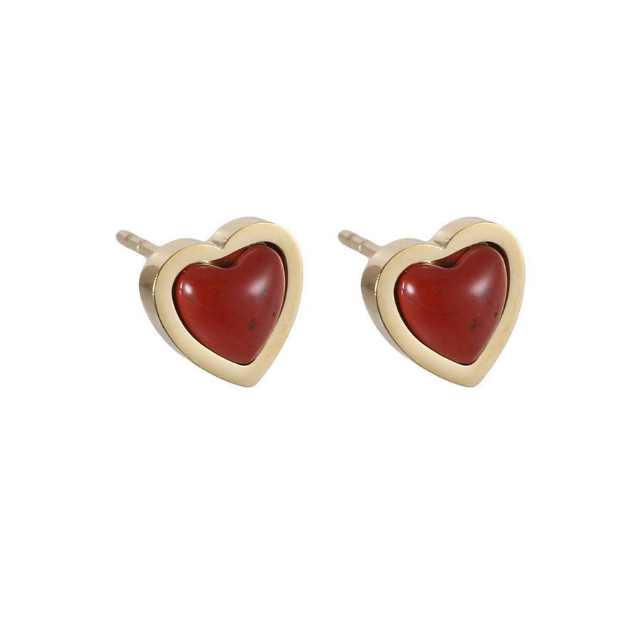 ESS898 STAINLESS STEEL HEART EAR STUD WITH NATURAL STONE