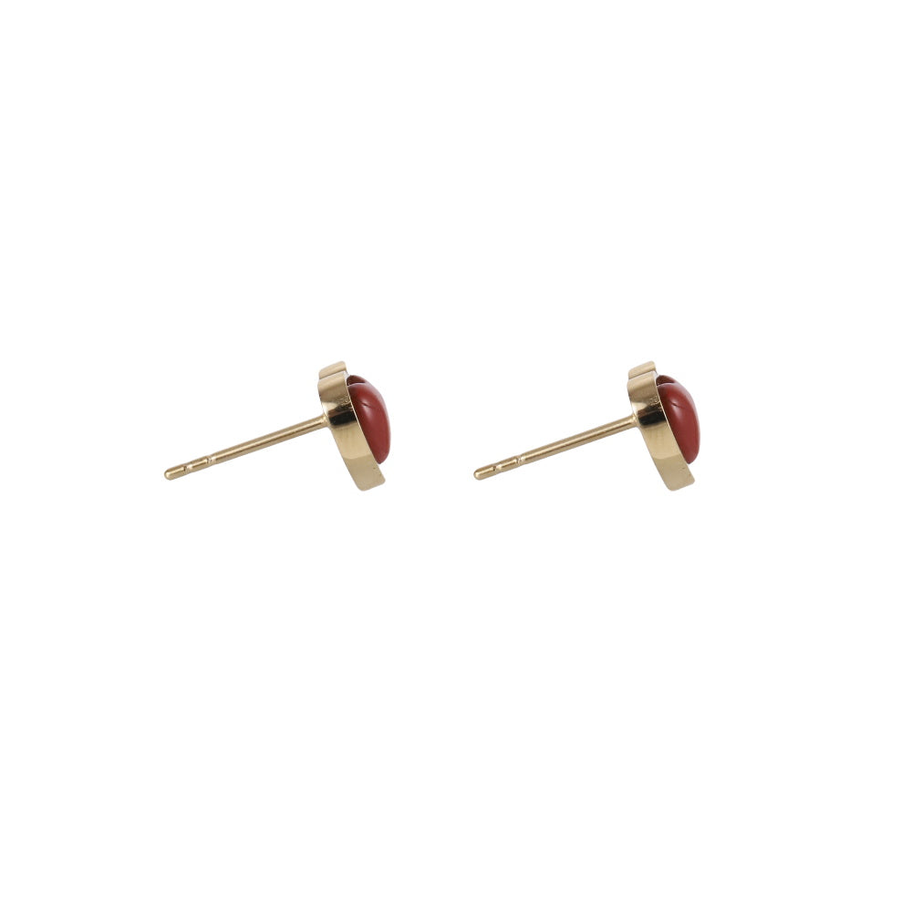 ESS898 STAINLESS STEEL HEART EAR STUD WITH NATURAL STONE
