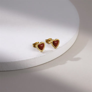 ESS898 STAINLESS STEEL HEART EAR STUD WITH NATURAL STONE