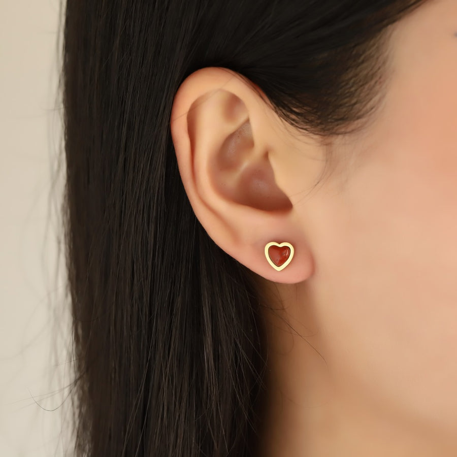 ESS898 STAINLESS STEEL HEART EAR STUD WITH NATURAL STONE