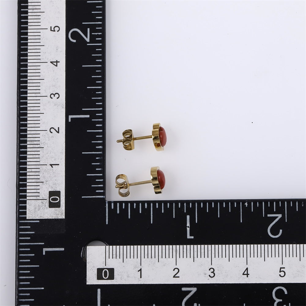 ESS898 STAINLESS STEEL HEART EAR STUD WITH NATURAL STONE