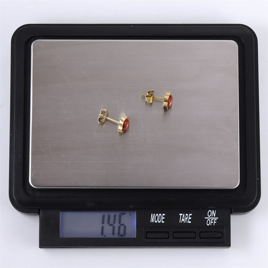 ESS898 STAINLESS STEEL HEART EAR STUD WITH NATURAL STONE
