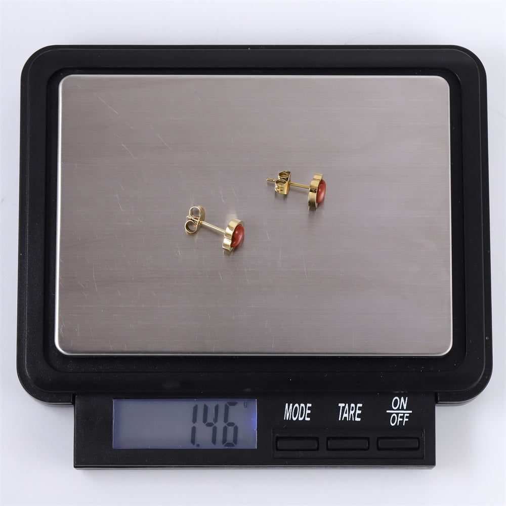 ESS898 STAINLESS STEEL HEART EAR STUD WITH NATURAL STONE