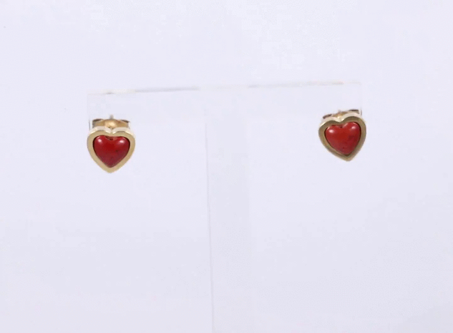 ESS898 STAINLESS STEEL HEART EAR STUD WITH NATURAL STONE