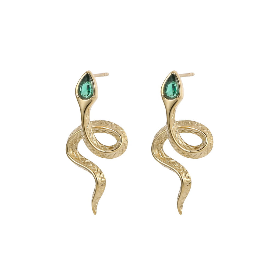 ESS901 STAINLESS STEEL SNAKE EARRING WITH CZ