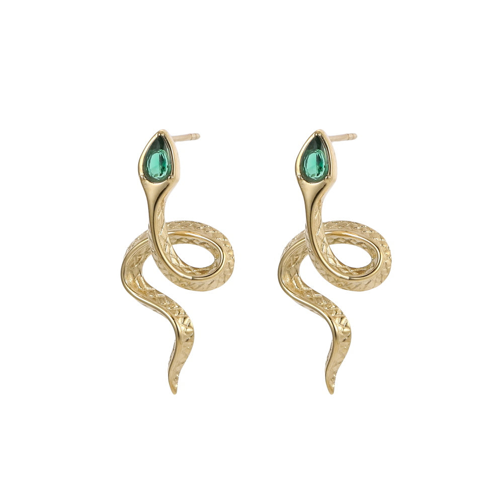 ESS901 STAINLESS STEEL SNAKE EARRING WITH CZ