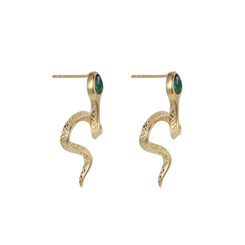 ESS901 STAINLESS STEEL SNAKE EARRING WITH CZ