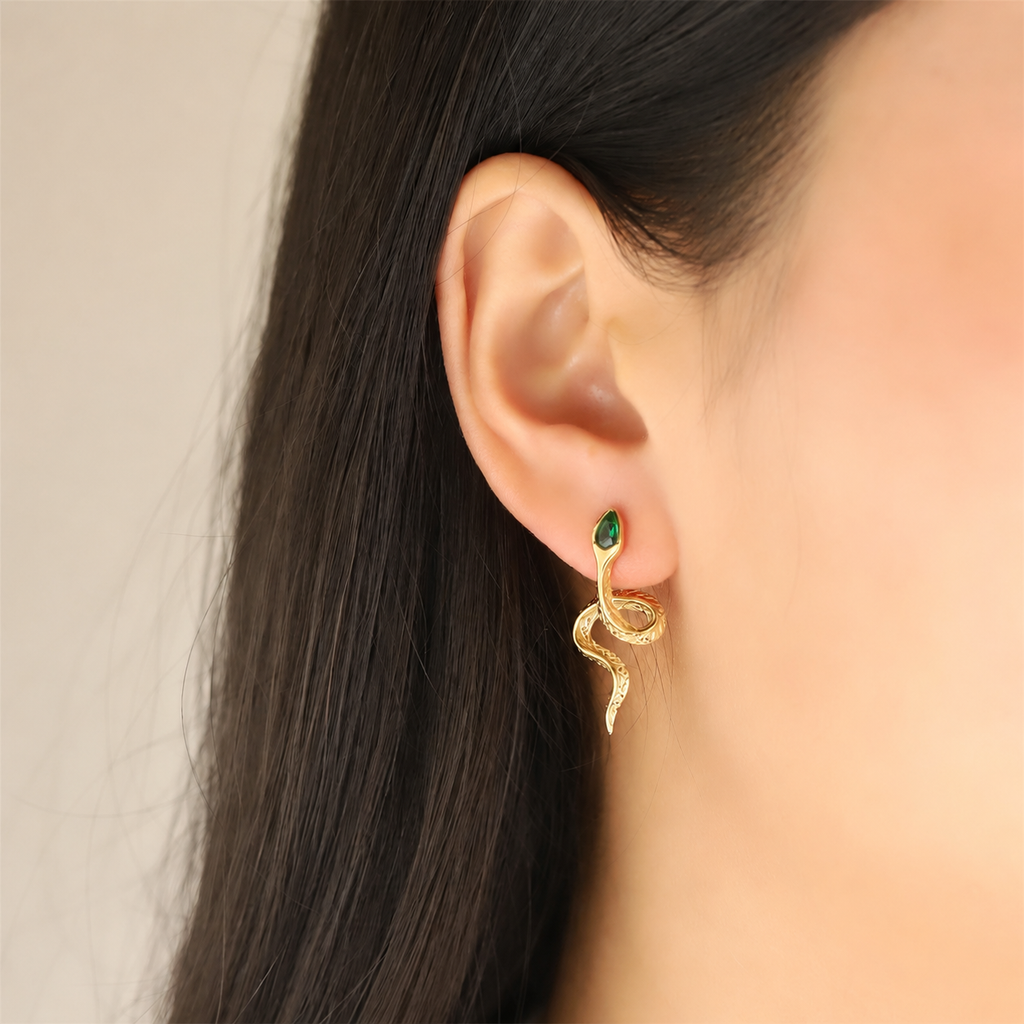 ESS901 STAINLESS STEEL SNAKE EARRING WITH CZ