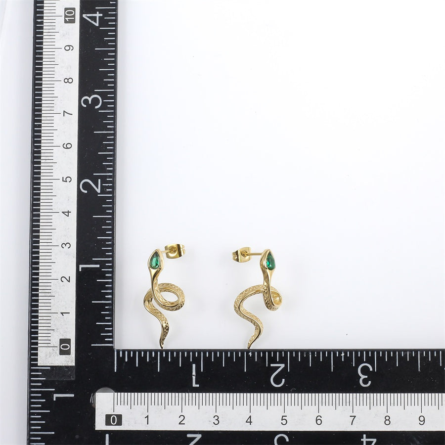 ESS901 STAINLESS STEEL SNAKE EARRING WITH CZ