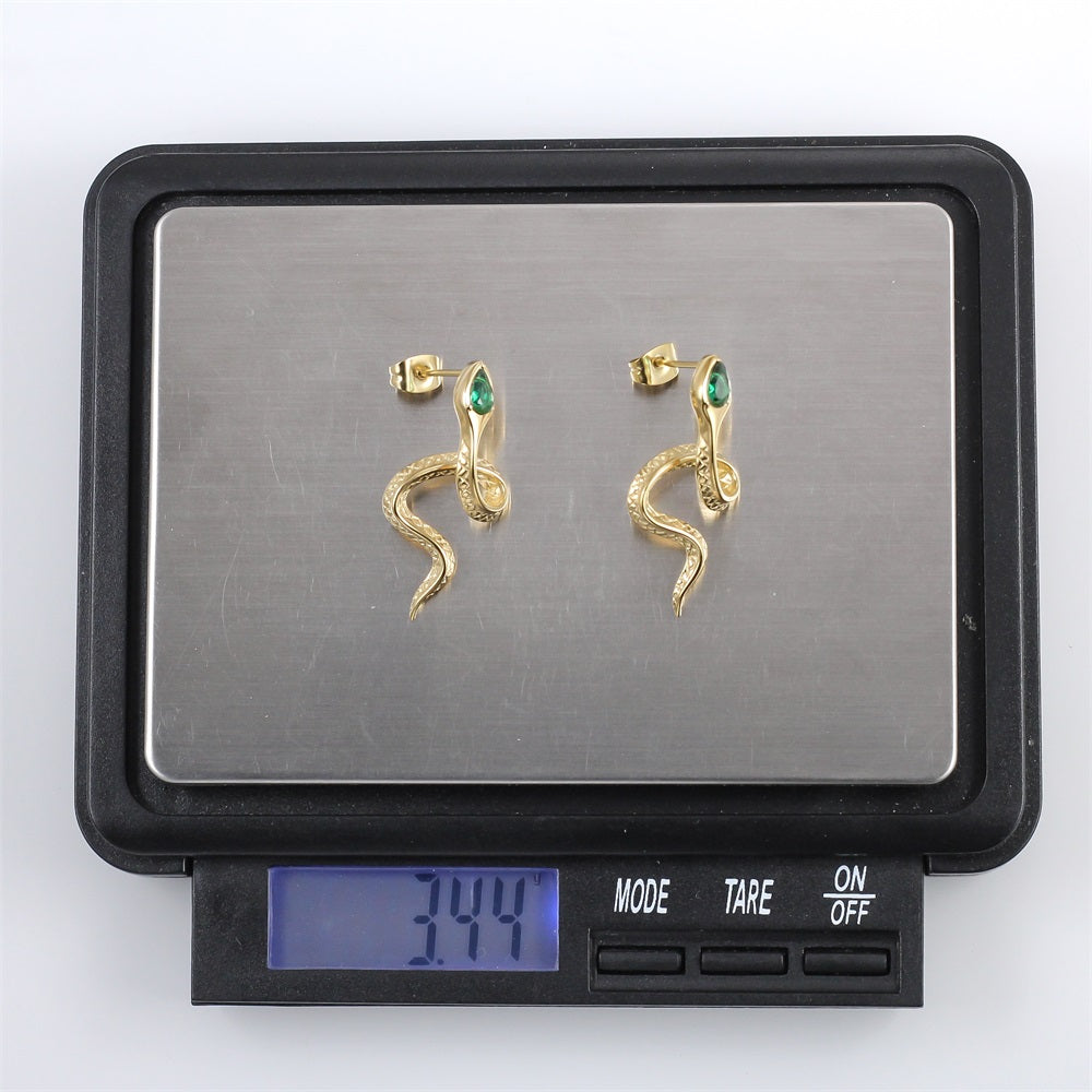 ESS901 STAINLESS STEEL SNAKE EARRING WITH CZ
