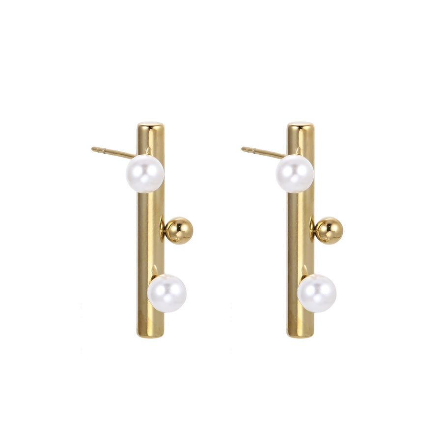 ESS902 STAINLESS STEEL BAR EAR STUD WITH SHELL PEARL