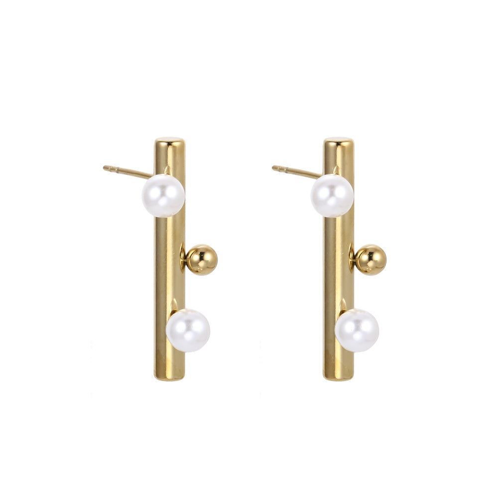 ESS902 STAINLESS STEEL BAR EAR STUD WITH SHELL PEARL