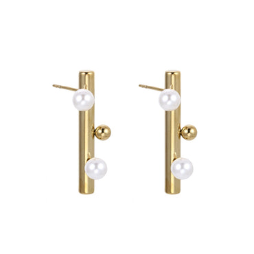 ESS902 STAINLESS STEEL BAR EAR STUD WITH SHELL PEARL