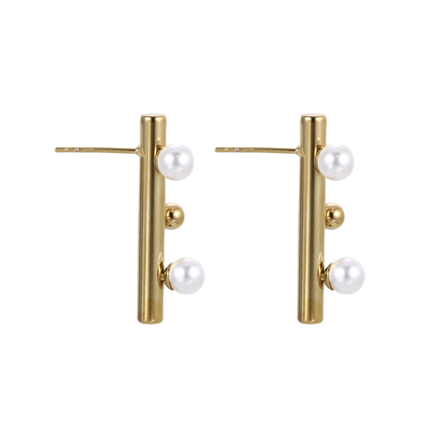 ESS902 STAINLESS STEEL BAR EAR STUD WITH SHELL PEARL