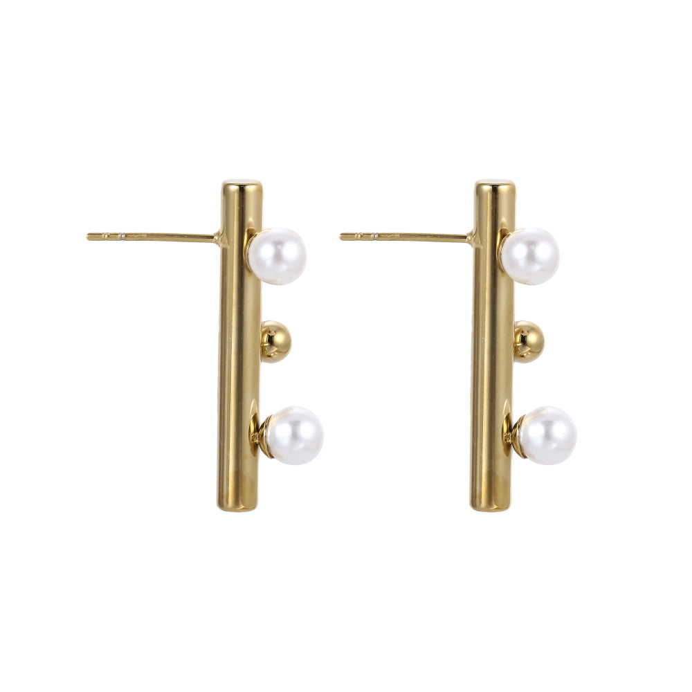 ESS902 STAINLESS STEEL BAR EAR STUD WITH SHELL PEARL