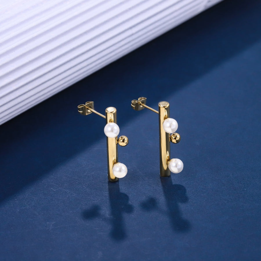 ESS902 STAINLESS STEEL BAR EAR STUD WITH SHELL PEARL