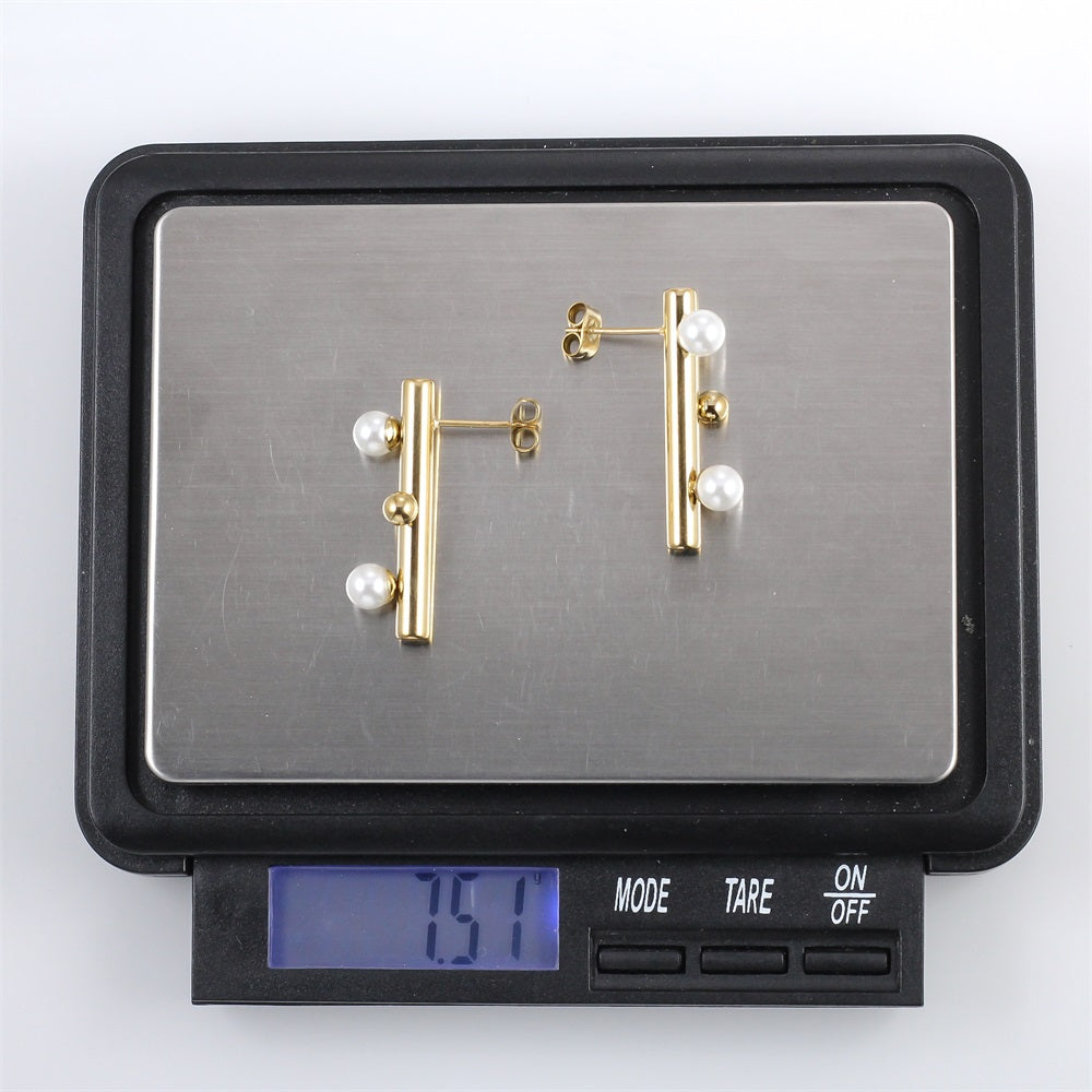 ESS902 STAINLESS STEEL BAR EAR STUD WITH SHELL PEARL
