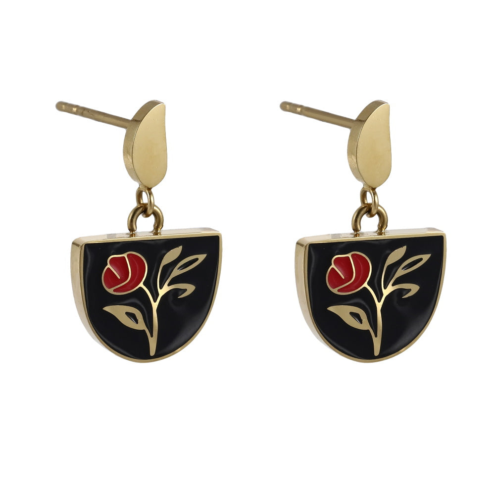 ESS911 STAINLESS STEEL EPOXY EARRING WITH ROSE
