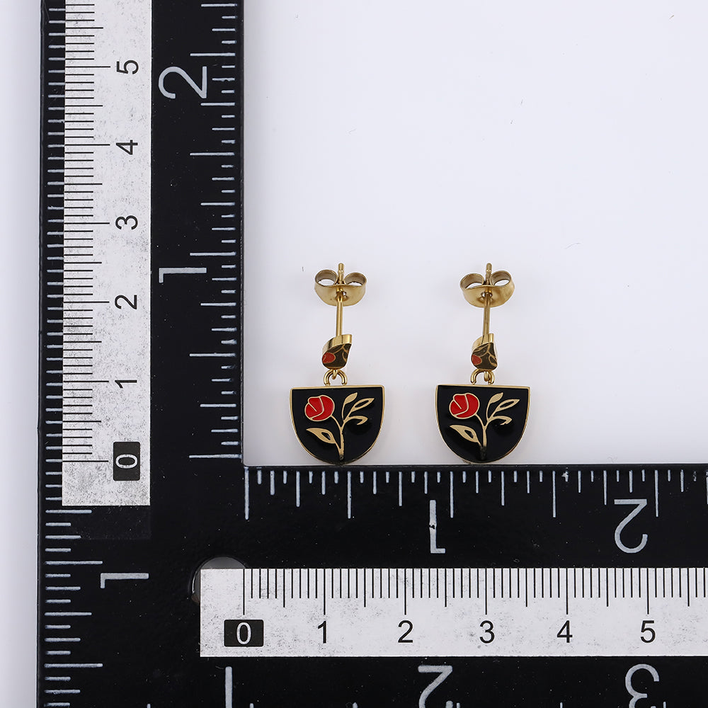 ESS911 STAINLESS STEEL EPOXY EARRING WITH ROSE