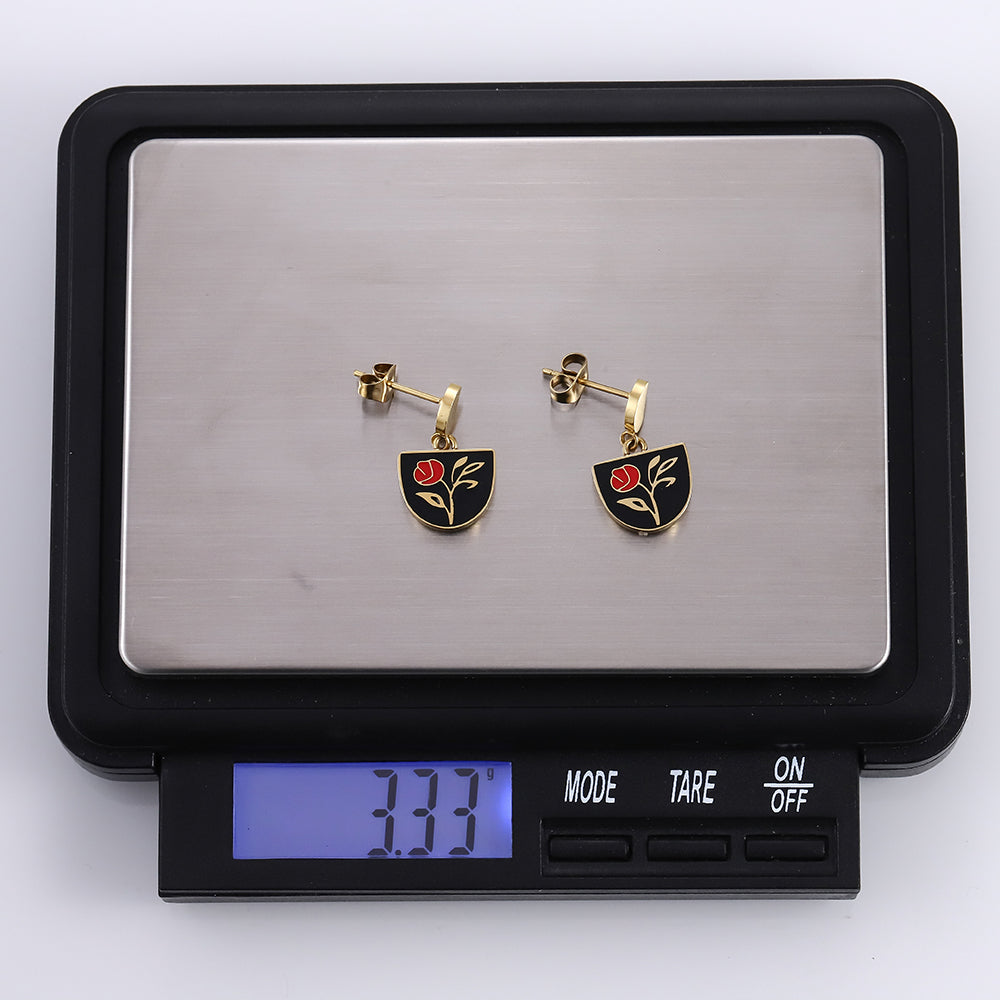 ESS911 STAINLESS STEEL EPOXY EARRING WITH ROSE