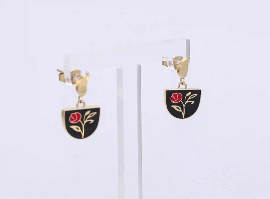 ESS911 STAINLESS STEEL EPOXY EARRING WITH ROSE