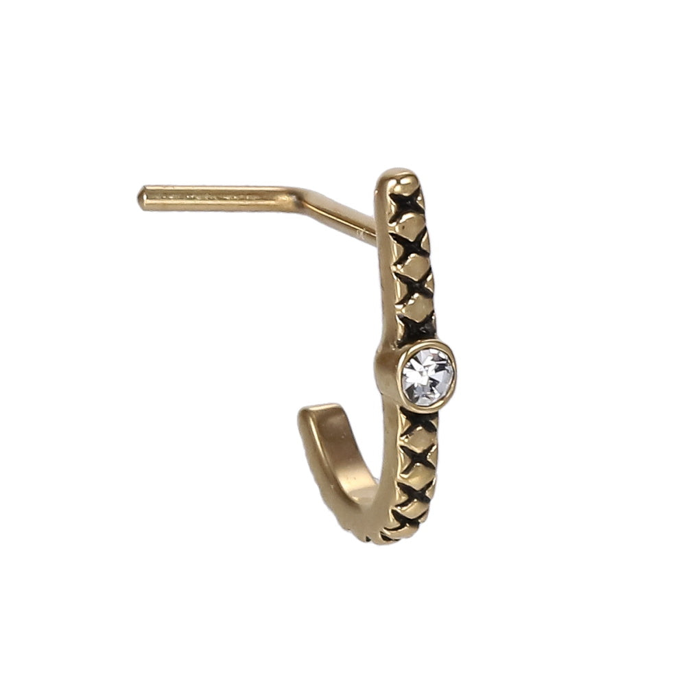 JBNS06 STAINLESS STEEL L-SHAPE NOSE STUD WITH FOIL STONE & BLACK OIL