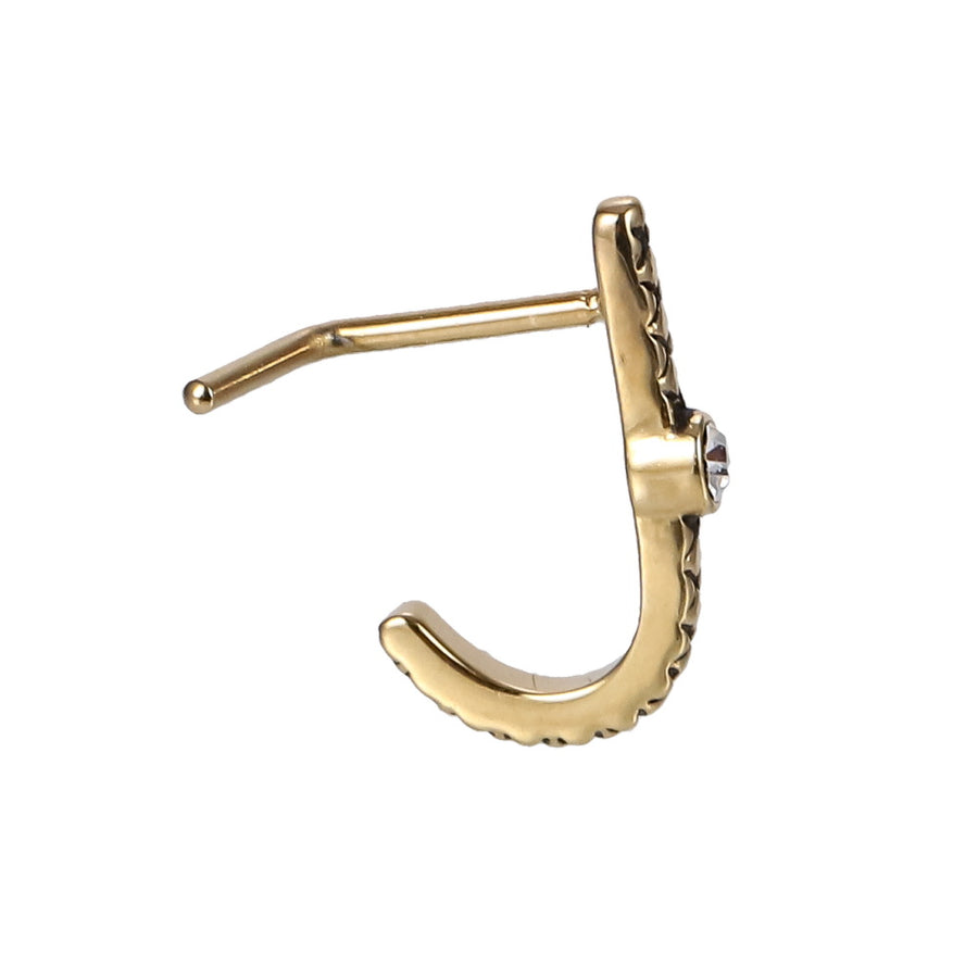 JBNS06 STAINLESS STEEL L-SHAPE NOSE STUD WITH FOIL STONE & BLACK OIL