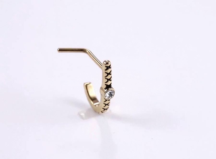 JBNS06 STAINLESS STEEL L-SHAPE NOSE STUD WITH FOIL STONE & BLACK OIL