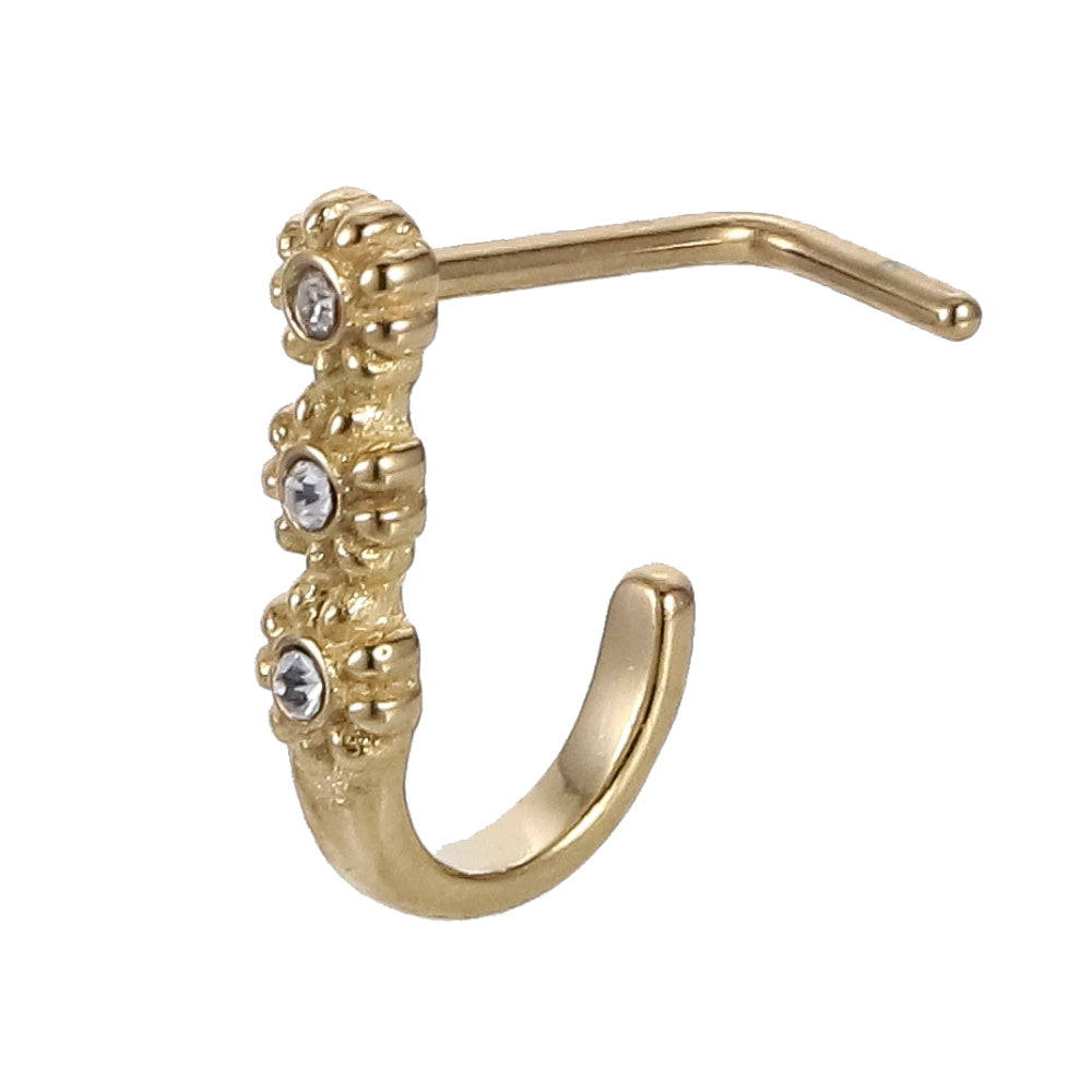 JBNS07 STAINLESS STEEL L-SHAPE NOSE STUD WITH FLOWER DESIGN