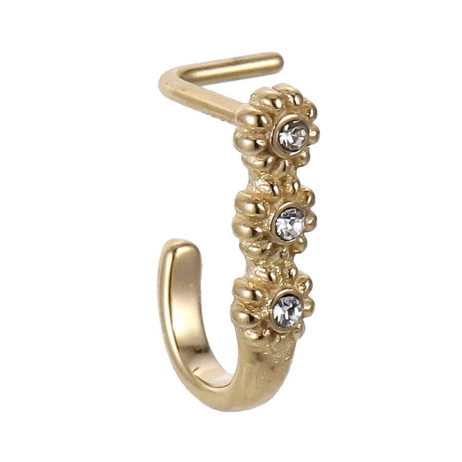 JBNS07 STAINLESS STEEL L-SHAPE NOSE STUD WITH FLOWER DESIGN