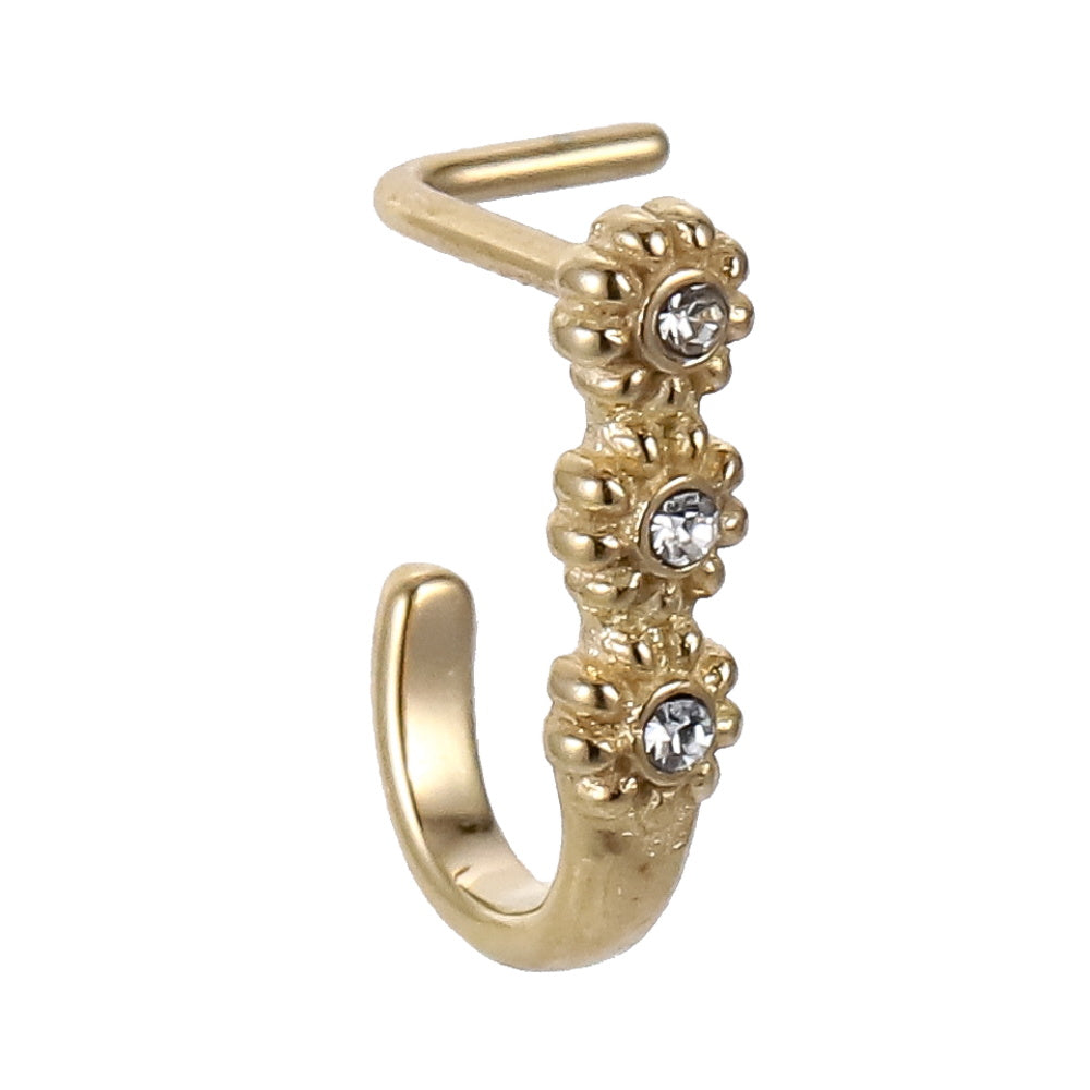 JBNS07 STAINLESS STEEL L-SHAPE NOSE STUD WITH FLOWER DESIGN