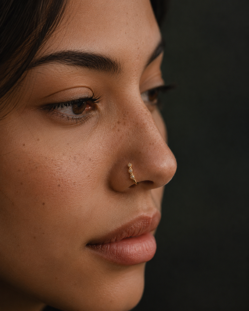 JBNS07 STAINLESS STEEL L-SHAPE NOSE STUD WITH FLOWER DESIGN
