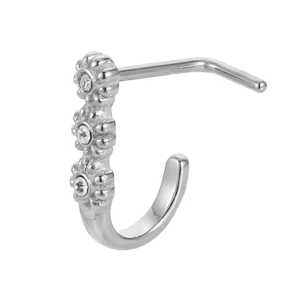 JBNS07 STAINLESS STEEL L-SHAPE NOSE STUD WITH FLOWER DESIGN