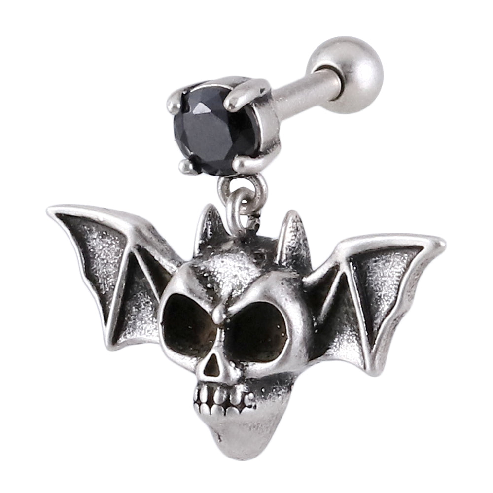 JRTH71 STAINLESS STEEL EXTERNAL THREAD HELIX WITH SKULL & CZ