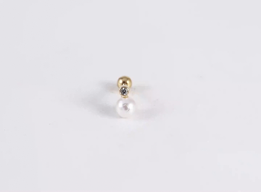 JRTH95 STAINLESS STEEL EXTERNAL THREAD HELIX WITH SHELL PEARL & CZ
