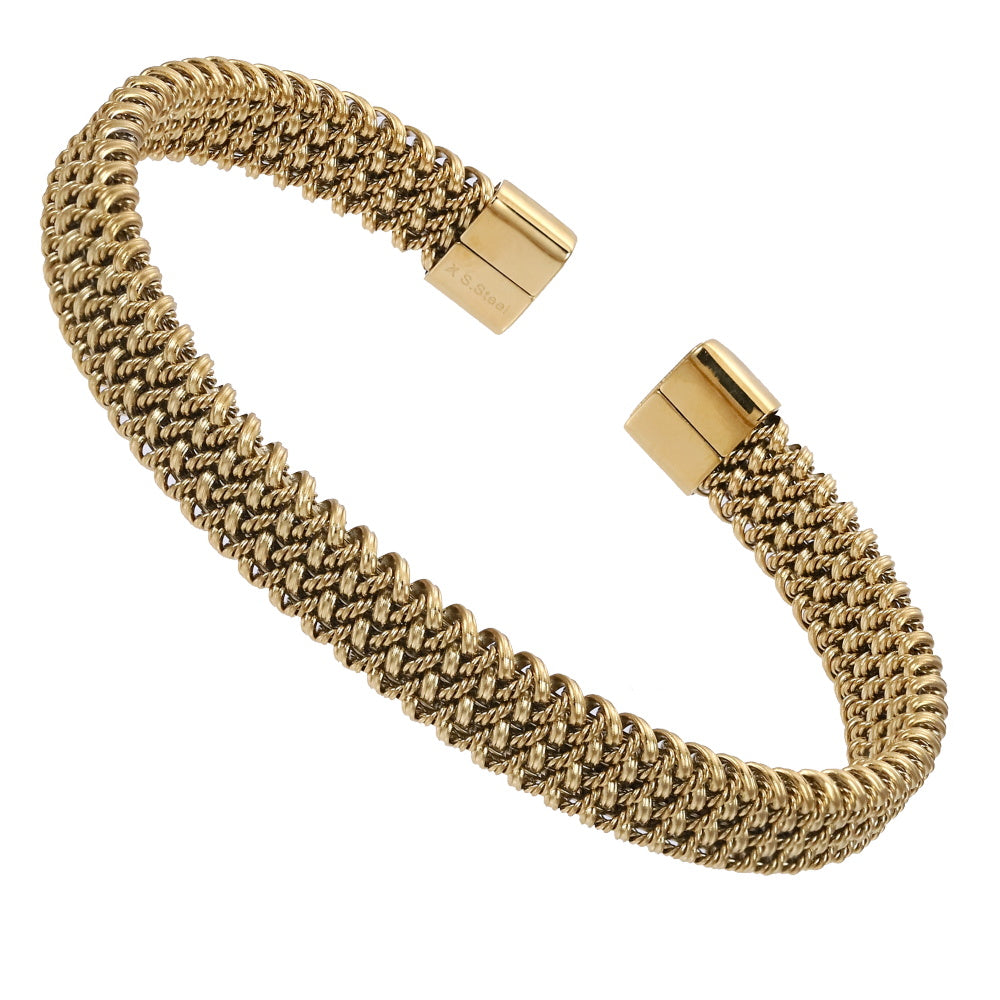 MBSG10 STAINLESS STEEL TWISTED BRAIDED FLAT MESH OPEN BANGLE