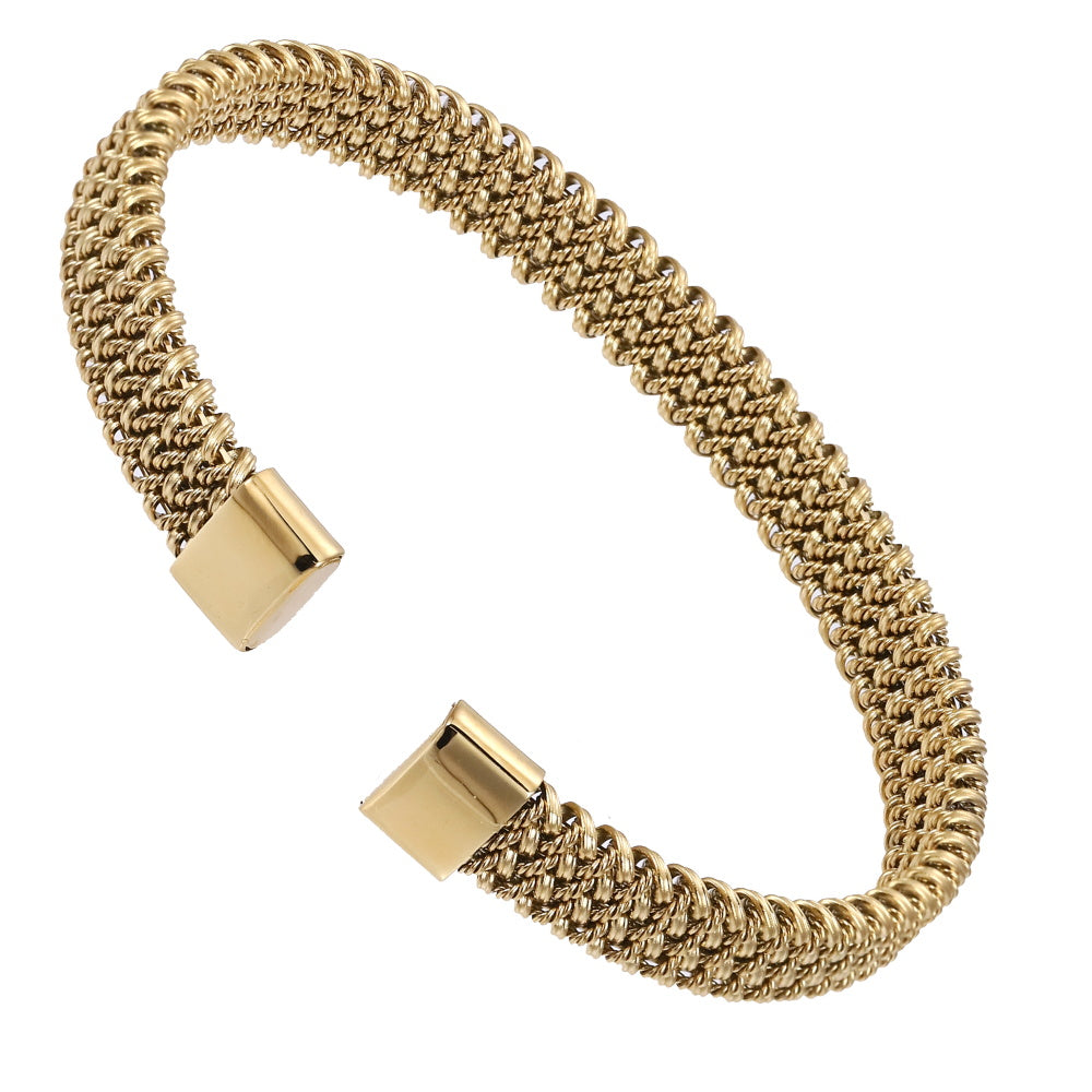 MBSG10 STAINLESS STEEL TWISTED BRAIDED FLAT MESH OPEN BANGLE