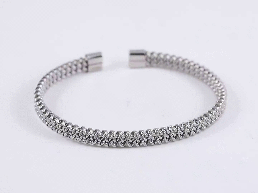 stainless steel open bangle, twisted braided flat mesh design