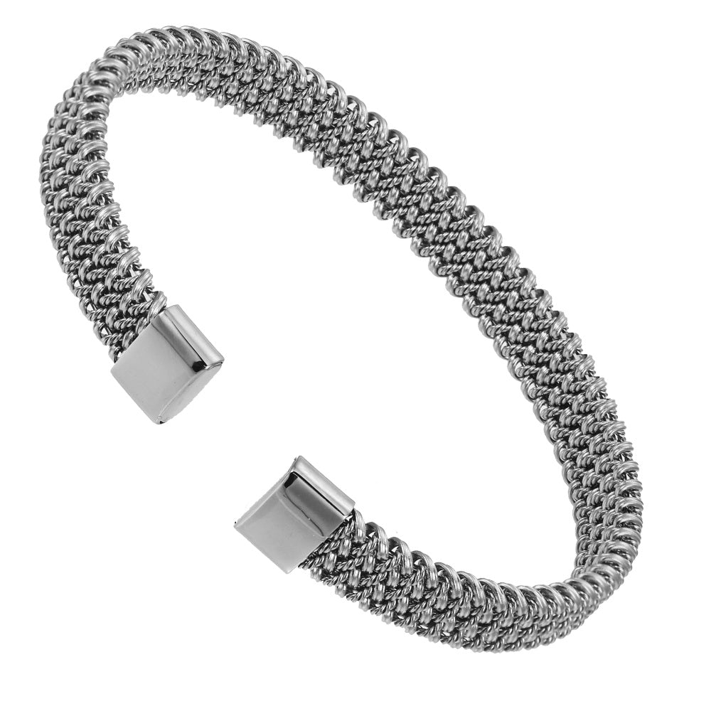 MBSG10 STAINLESS STEEL TWISTED BRAIDED FLAT MESH OPEN BANGLE