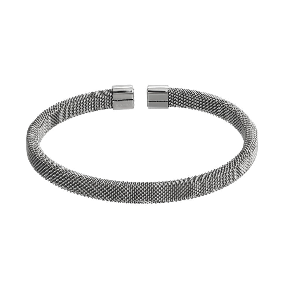 stainless steel, open bangle, mesh design