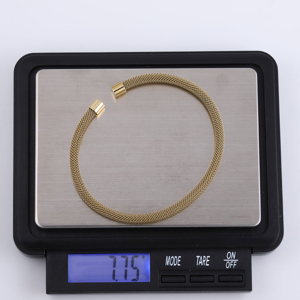 stainless steel bangle, open bangle, round mesh